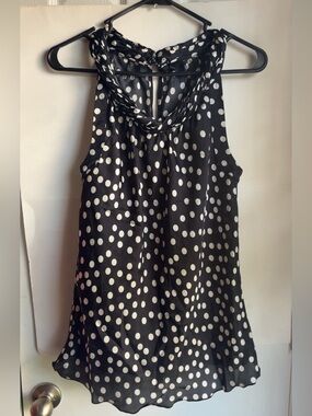 Black and White Polka Dot Sleeveless Satin Polyester Halter Top